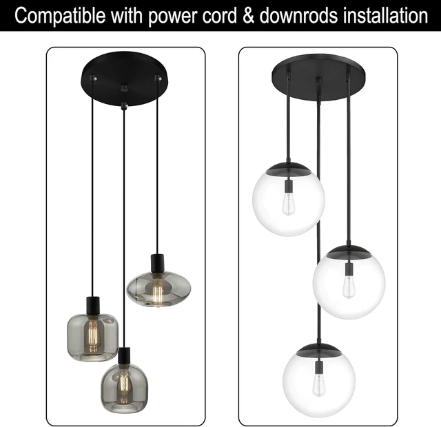Alt view image 3 of 7 - 10 Inches Light Canopy Kit, Heavy Duty Replacement Ceiling Cover Plate & Mounting Hardware for 3-Light Cluster Pendant Lighting Fixture (Black)