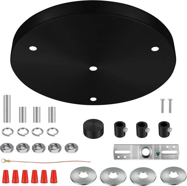 Alt view image 7 of 7 - 10 Inches Light Canopy Kit, Heavy Duty Replacement Ceiling Cover Plate & Mounting Hardware for 3-Light Cluster Pendant Lighting Fixture (Black)