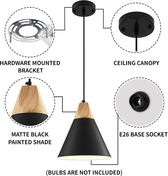 Alt view image 7 of 7 - 3-Pack Black Pendant Light, Modern Island Pendant Lights for Kitchen Island