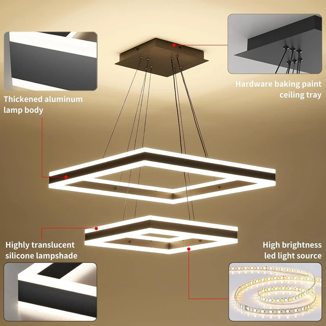 Alt view image 4 of 7 - Modern Ceiling Chandeliers, with Remote Control Dimmable 3 Color Mode & Brightness (Warm & Cool & Neutral Light) Ceiling Chandelier, Acrylic Anti-Flicker Dining Light Fixture for Kitchen