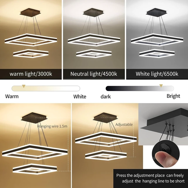 Alt view image 3 of 7 - Modern Ceiling Chandeliers, with Remote Control Dimmable 3 Color Mode & Brightness (Warm & Cool & Neutral Light) Ceiling Chandelier, Acrylic Anti-Flicker Dining Light Fixture for Kitchen