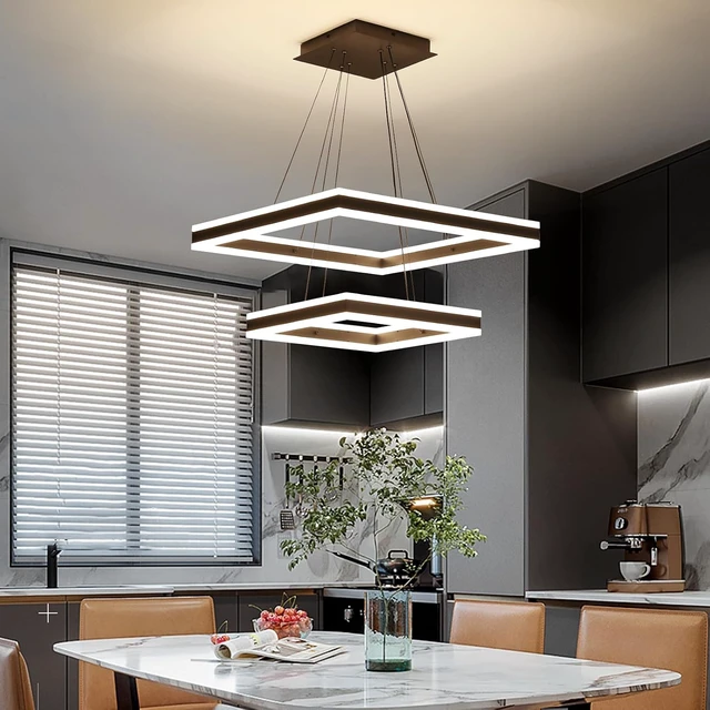 Alt view image 7 of 7 - Modern Ceiling Chandeliers, with Remote Control Dimmable 3 Color Mode & Brightness (Warm & Cool & Neutral Light) Ceiling Chandelier, Acrylic Anti-Flicker Dining Light Fixture for Kitchen