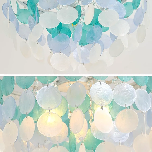 Alt view image 3 of 6 - 13.8" Natural Capiz Shell Chandelier 3 Light Mini Chandelier Boho Ceiling Light Entryway Light Fixture for Girls' Bedroom Hallway Living Room Dinning Room Brushed White Bulb Included