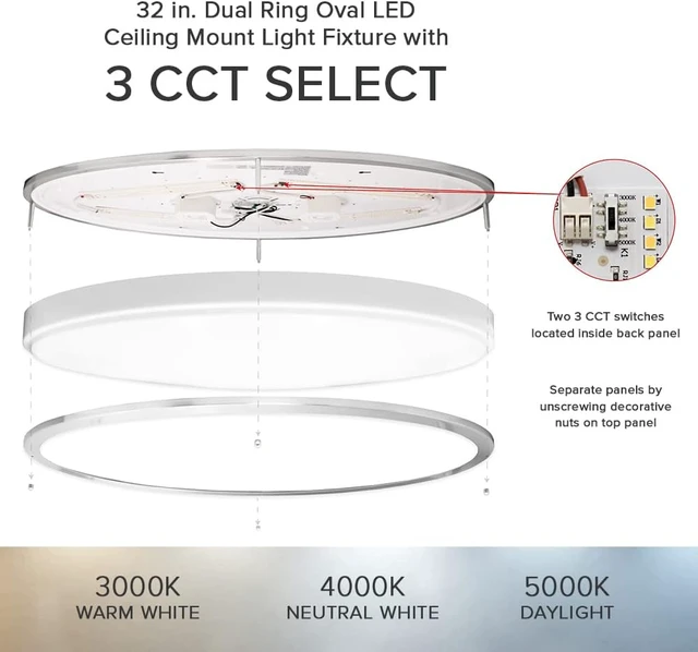 Alt view image 5 of 6 - Maxxima 32" Oval Satin Nickel Flush Mount Ceiling Light, 3 CCT, 5500 Lumens