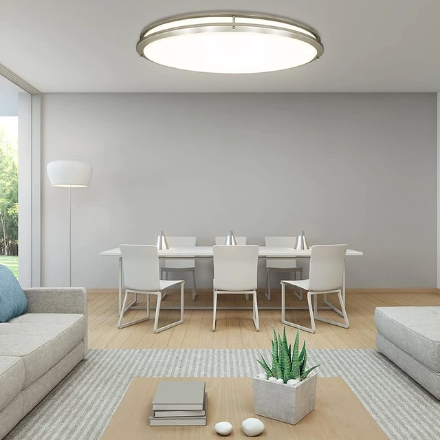 Alt view image 6 of 6 - Maxxima 32" Oval Satin Nickel Flush Mount Ceiling Light, 3 CCT, 5500 Lumens