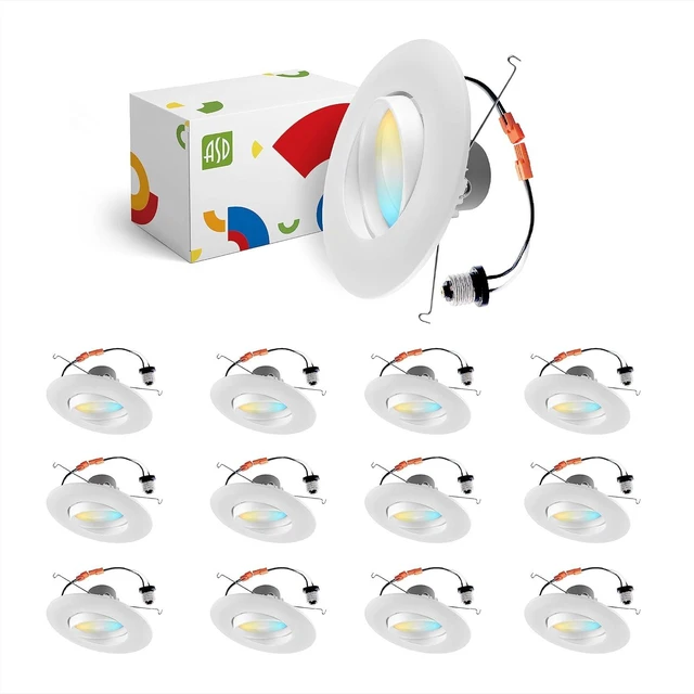 Main image of ASD 6 Inch Gimbal Retrofit LED Recessed Light 5000K Daylight 6" Can Downlights 15W 120V High Brightness 1060 Lm Dimmable, Replacement White Trim Eyeball LED Lights, CRI 90, ETL 12 Pack