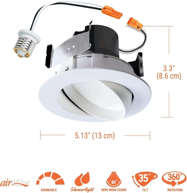 Alt view image 2 of 5 - HALO RA 4 Inch Recessed Lighting Adjustable Gimbal LED Light - 1 Pack - Very Wide Flood - 615 Lumens - 3000K Bright White