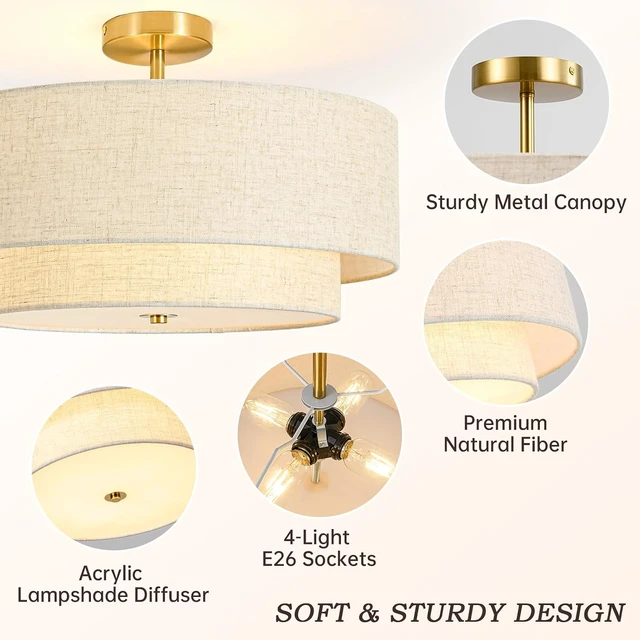 Alt view image 3 of 7 - 19.7" Semi Flush Mount Ceiling Light, 4-Light Drum Ceiling Light Fixture