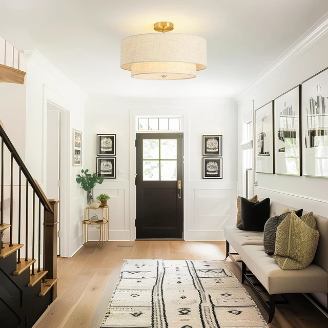 Alt view image 7 of 7 - 19.7" Semi Flush Mount Ceiling Light, 4-Light Drum Ceiling Light Fixture