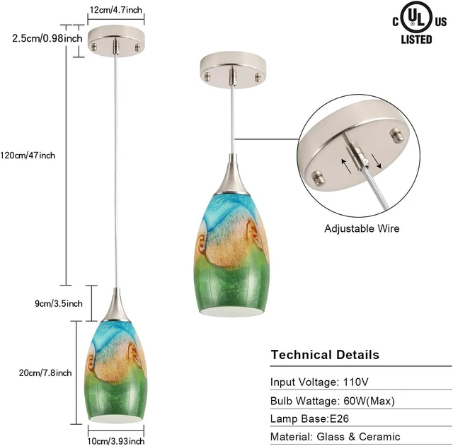 Alt view image 2 of 7 - GLADFRESIT Kitchen Glass Pendant Lighting for Island, 3 Pack