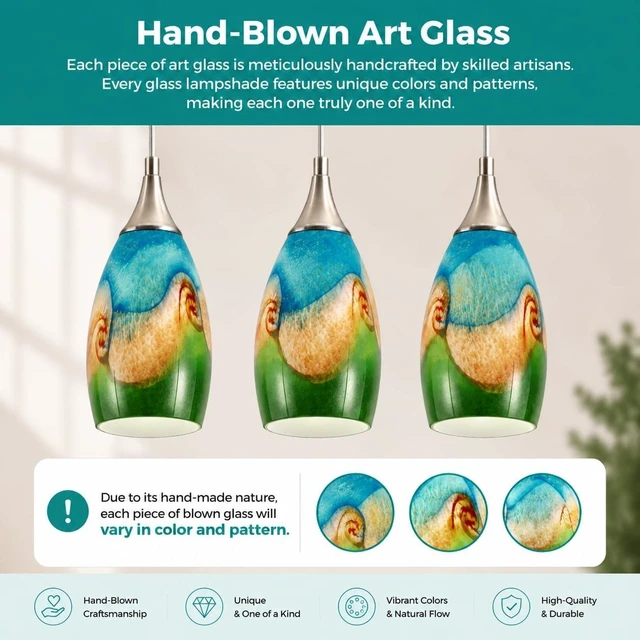 Alt view image 3 of 7 - GLADFRESIT Kitchen Glass Pendant Lighting for Island, 3 Pack