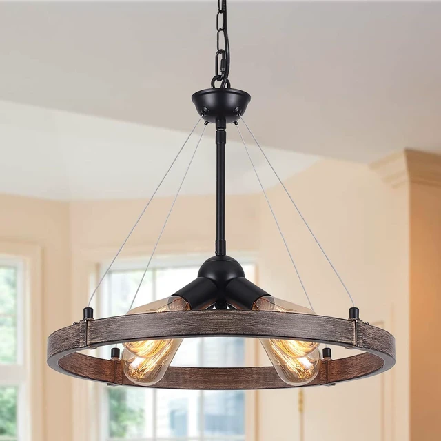 Main image of 4 Lights Wagon Wheel Chandelier Light Fixture Farmhouse Chandeliers