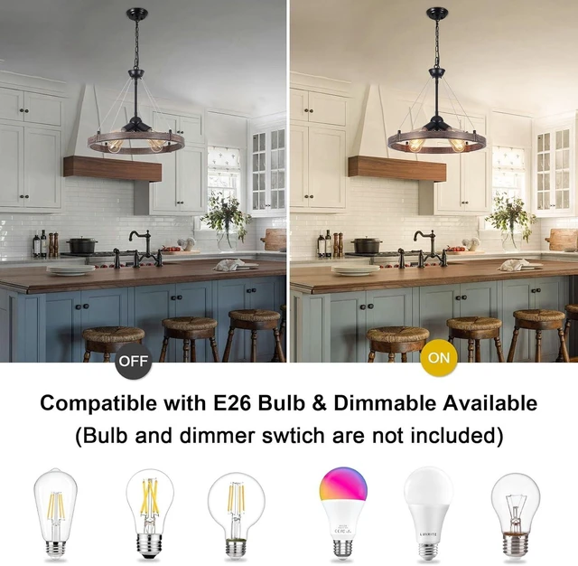 Alt view image 4 of 6 - 4 Lights Wagon Wheel Chandelier Light Fixture Farmhouse Chandeliers