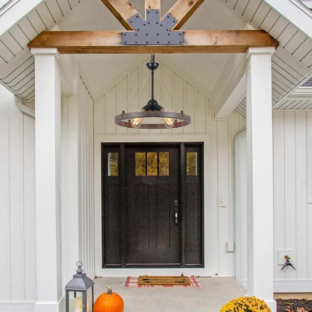 Alt view image 6 of 6 - 4 Lights Wagon Wheel Chandelier Light Fixture Farmhouse Chandeliers