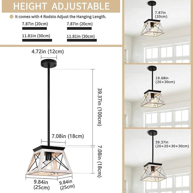 Alt view image 2 of 7 - Farmhouse Pendant Light Kitchen Island, One Light Metal Hanging Light Fixture, Industrial Over Sink Light Fixture, Trapezoidal Shape Rustic Kitchen Light for Dining Room, Entryway, Hallway