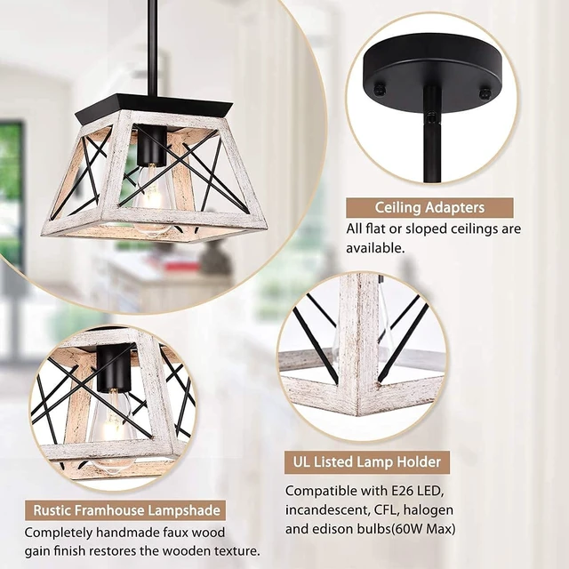 Alt view image 3 of 7 - Farmhouse Pendant Light Kitchen Island, One Light Metal Hanging Light Fixture, Industrial Over Sink Light Fixture, Trapezoidal Shape Rustic Kitchen Light for Dining Room, Entryway, Hallway