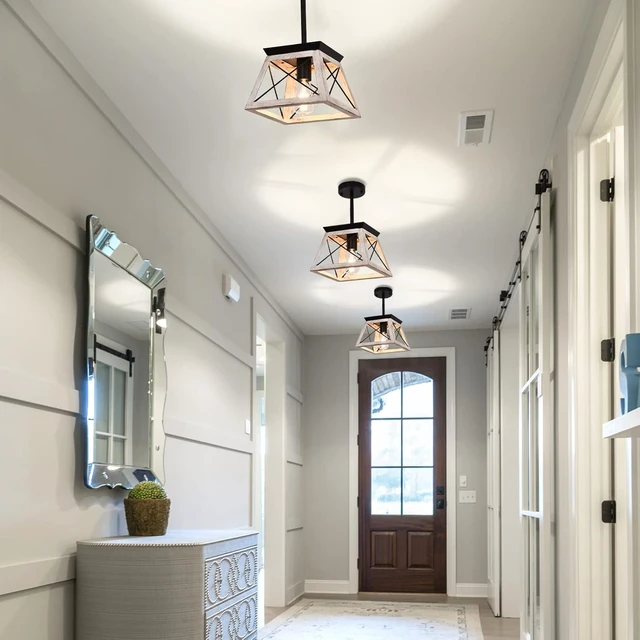 Alt view image 4 of 7 - Farmhouse Pendant Light Kitchen Island, One Light Metal Hanging Light Fixture, Industrial Over Sink Light Fixture, Trapezoidal Shape Rustic Kitchen Light for Dining Room, Entryway, Hallway