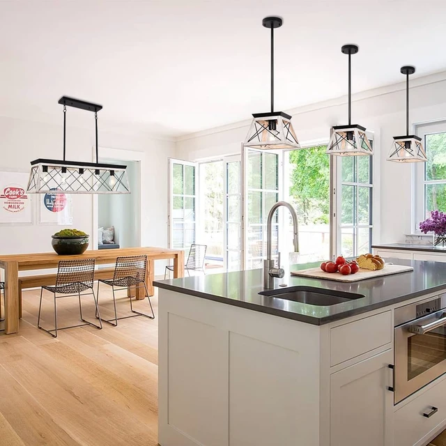 Alt view image 6 of 7 - Farmhouse Pendant Light Kitchen Island, One Light Metal Hanging Light Fixture, Industrial Over Sink Light Fixture, Trapezoidal Shape Rustic Kitchen Light for Dining Room, Entryway, Hallway