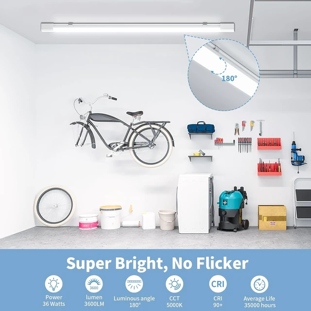 Alt view image 2 of 7 - Airand 4FT Plug in Ceiling Light, Linkable 5000K LED Shop Lights with ON/Off Switch, 36W 3600LM Garage Light Fixture, IP66 Waterproofing Tube Light for Bathroom, Workshop, Office, Basement