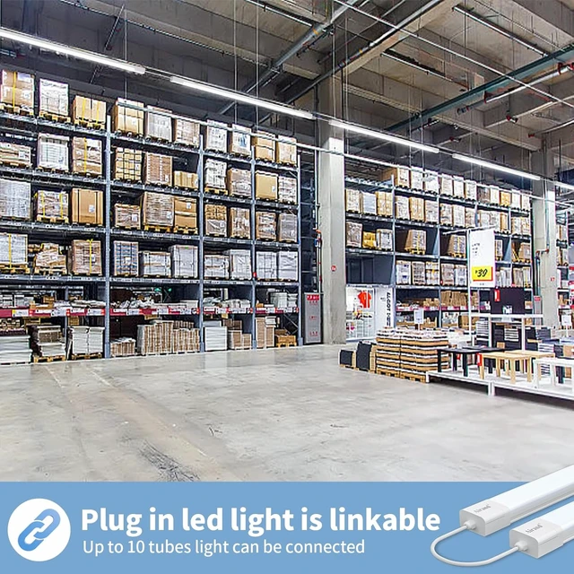 Alt view image 3 of 7 - Airand 4FT Plug in Ceiling Light, Linkable 5000K LED Shop Lights with ON/Off Switch, 36W 3600LM Garage Light Fixture, IP66 Waterproofing Tube Light for Bathroom, Workshop, Office, Basement