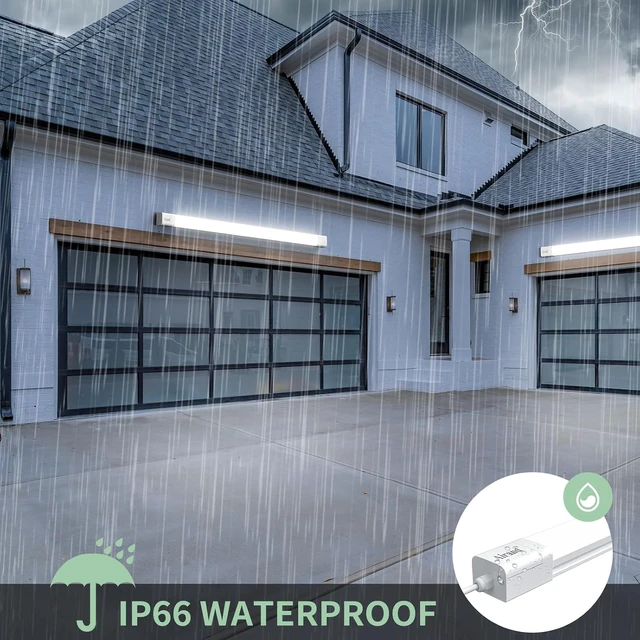 Alt view image 6 of 7 - Airand 4FT Plug in Ceiling Light, Linkable 5000K LED Shop Lights with ON/Off Switch, 36W 3600LM Garage Light Fixture, IP66 Waterproofing Tube Light for Bathroom, Workshop, Office, Basement