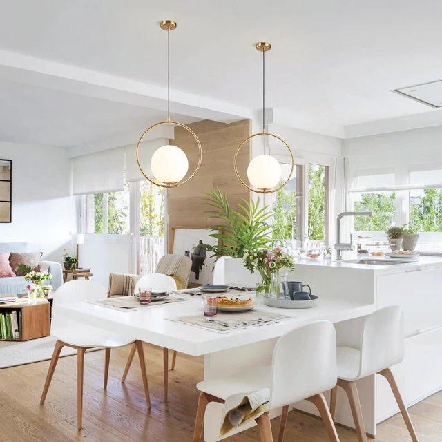 Alt view image 3 of 7 - KCO Modern 13.8 Brushed Gold Circle Pendant Light with 7.9 Globe Shade