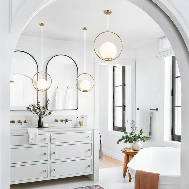 Alt view image 4 of 7 - KCO Modern 13.8 Brushed Gold Circle Pendant Light with 7.9 Globe Shade