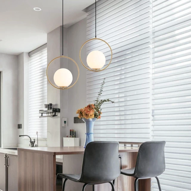 Alt view image 5 of 7 - KCO Modern 13.8 Brushed Gold Circle Pendant Light with 7.9 Globe Shade