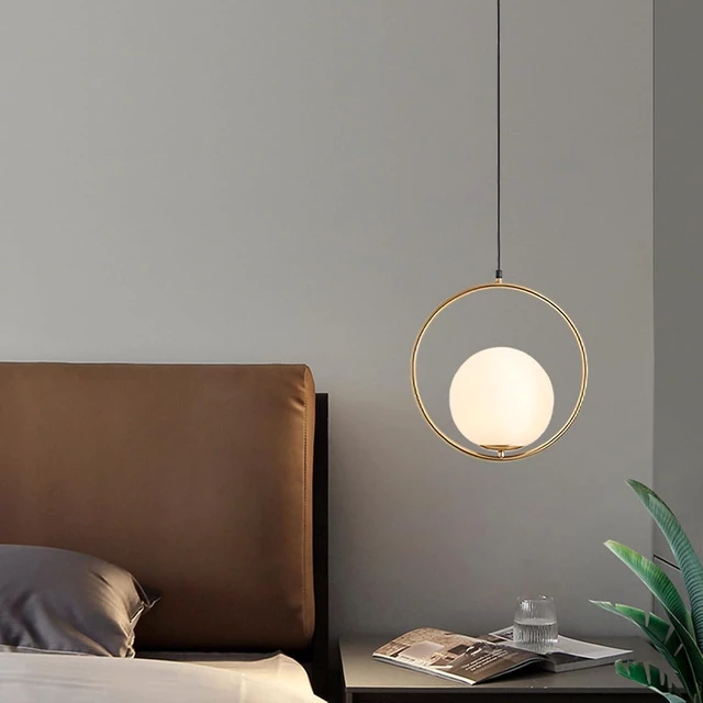 Alt view image 7 of 7 - KCO Modern 13.8 Brushed Gold Circle Pendant Light with 7.9 Globe Shade