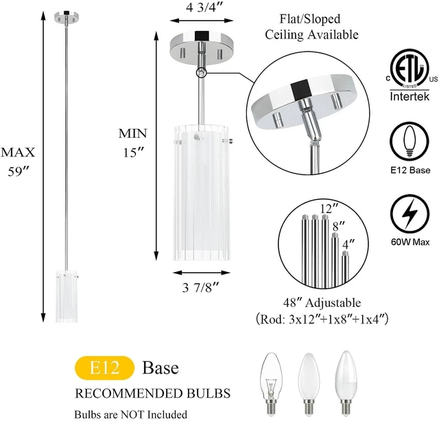 Alt view image 6 of 6 - XiNBEi Lighting Single Dual Glass Pendant Lights Kitchen Island Chrome