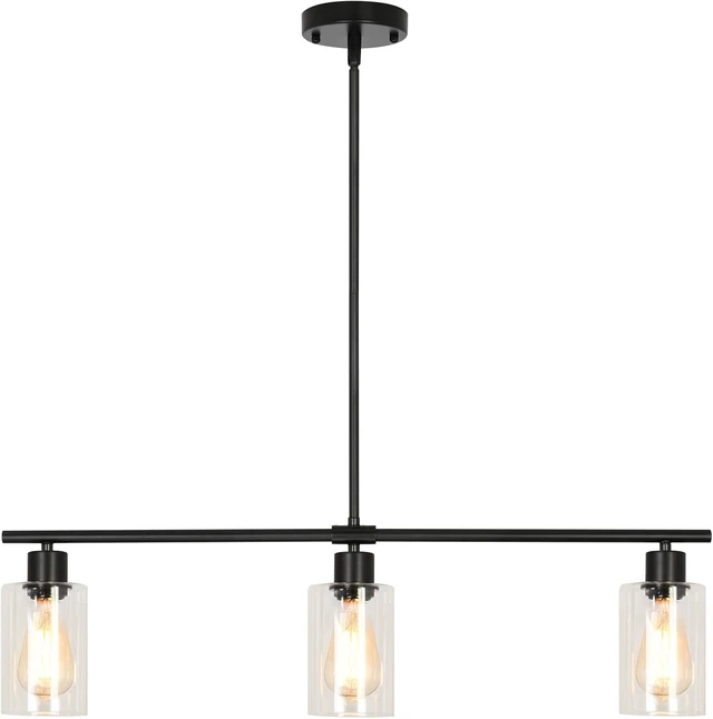 Main image of 3-Light Modern Linear Black Chandeliers with Adjustable Height Pendant Light