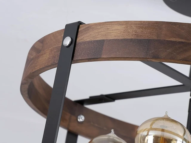 Alt view image 6 of 7 - 4-Light Large Rustic Farmhouse Flush Mount Ceiling Light Fixture 16.5 inch Oak Wood Round Drum Semi Flush Mount Ceiling Light for Bedroom Hallway Entry Dining Farmhouse Living Room, Black