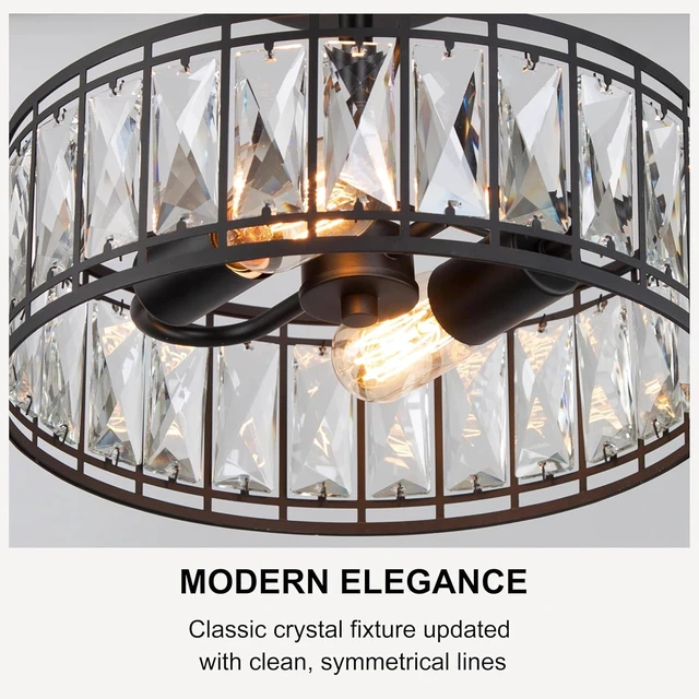 Alt view image 4 of 6 - KSANA Modern Farmhouse Crystal Semi Flush Mount Ceiling Light Fixture with Drum Glass Shade for Bedroom, Hallway, Kitchen, Dining & Living Room, Foyer and Bathroom
