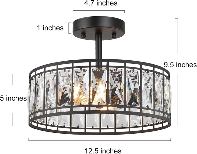 Alt view image 5 of 6 - KSANA Modern Farmhouse Crystal Semi Flush Mount Ceiling Light Fixture with Drum Glass Shade for Bedroom, Hallway, Kitchen, Dining & Living Room, Foyer and Bathroom