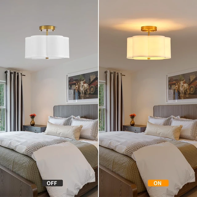 Alt view image 5 of 7 - 12.9" Gold Semi Flush Mount Ceiling Light, Linen 3-Light Fixture