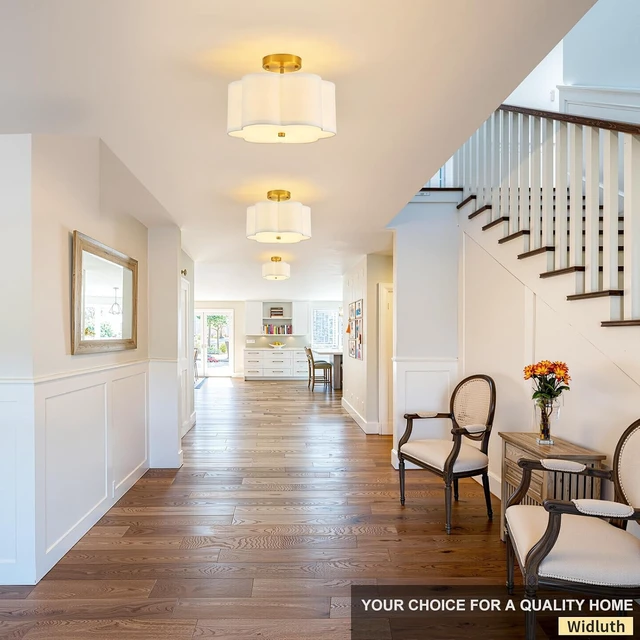 Alt view image 6 of 7 - 12.9" Gold Semi Flush Mount Ceiling Light, Linen 3-Light Fixture