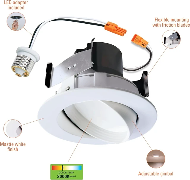 Alt view image 3 of 5 - HALO RA 4 Inch Recessed Lighting Adjustable Gimbal LED Light - 1 Pack - Very Wide Flood - 615 Lumens - 3000K Bright White