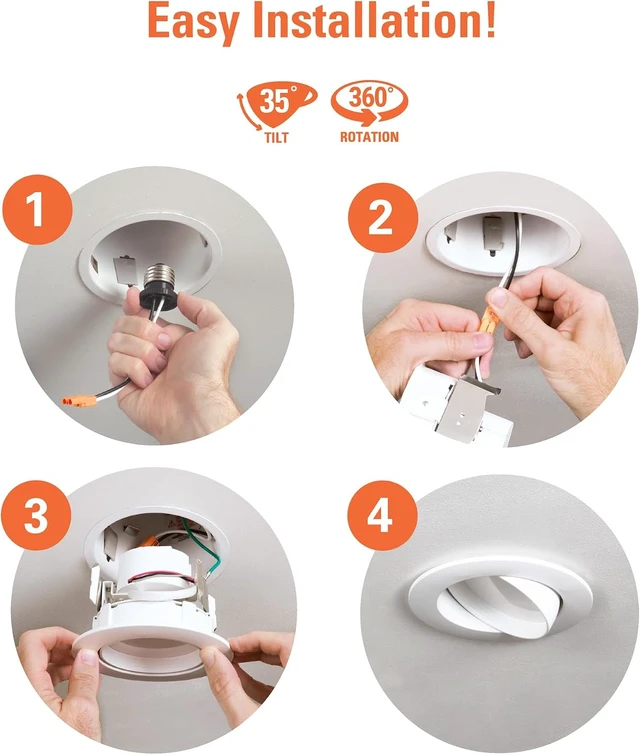 Alt view image 4 of 5 - HALO RA 4 Inch Recessed Lighting Adjustable Gimbal LED Light - 1 Pack - Very Wide Flood - 615 Lumens - 3000K Bright White