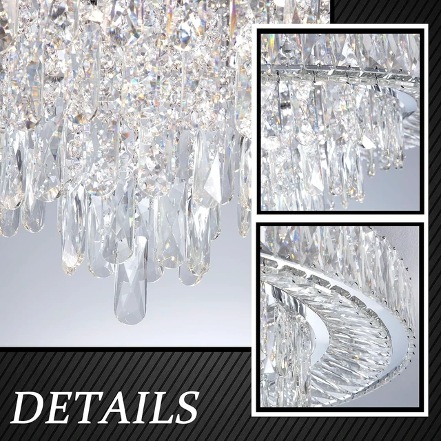 Alt view image 6 of 6 - Modern Chandeliers for Living Room Crystal Ceiling Light Fixture LED Dimmable Lamp with Remote Pendant Lighting Flush Mount Ceiling Lighting for Dining Room Bedrooms