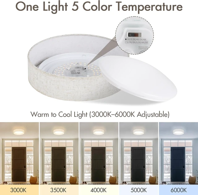 Alt view image 3 of 7 - Modern Linen LED 13 Inch Ceiling Light Fixture with 24W 5CCT, Flush Mount Low Profile Room Lamp, Dimmable Minimalist Lighting for Bedroom, Kitchen, Hallway, Closet, Entryway
