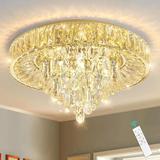 Main image of Modern Crystal Chandeliers for Dining Room LED Light Fixture Close to Ceiling Chandelier Flush Mount Ceiling Light Dimmable Lamp with Remote for Living Room Bedroom Hallway