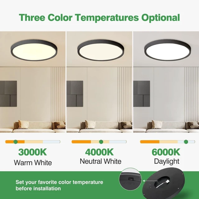 Alt view image 2 of 7 - 15.8Inch 6PK Black LED Flush Mount Ceiling Light, 32W, 3480LM, 3CCT