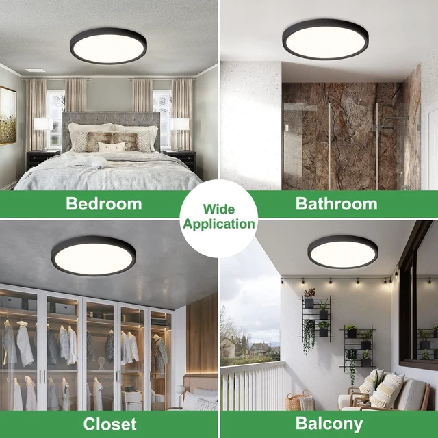 Alt view image 7 of 7 - 15.8Inch 6PK Black LED Flush Mount Ceiling Light, 32W, 3480LM, 3CCT