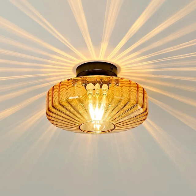 Main image of Glass Semi Flush Ceiling Lights - 12 Inch Vintage Amber Drum Mount Fixtures