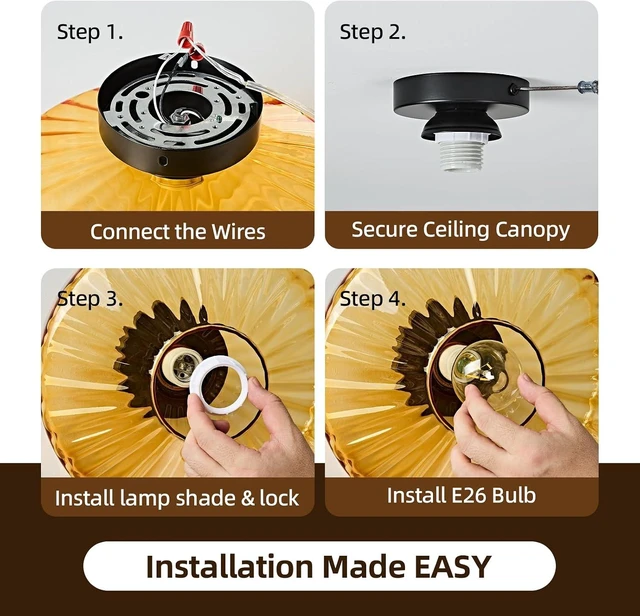 Alt view image 7 of 7 - Glass Semi Flush Ceiling Lights - 12 Inch Vintage Amber Drum Mount Fixtures