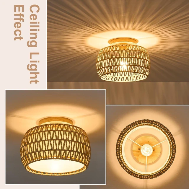 Alt view image 3 of 7 - Boho Rattan Flush Mount Ceiling Lights Fixtures 12 Inch 1 Pack
