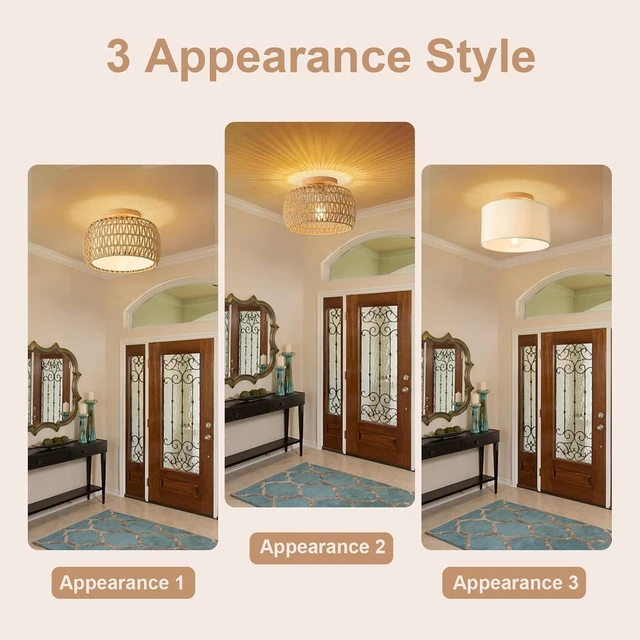 Alt view image 5 of 7 - Boho Rattan Flush Mount Ceiling Lights Fixtures 12 Inch 1 Pack