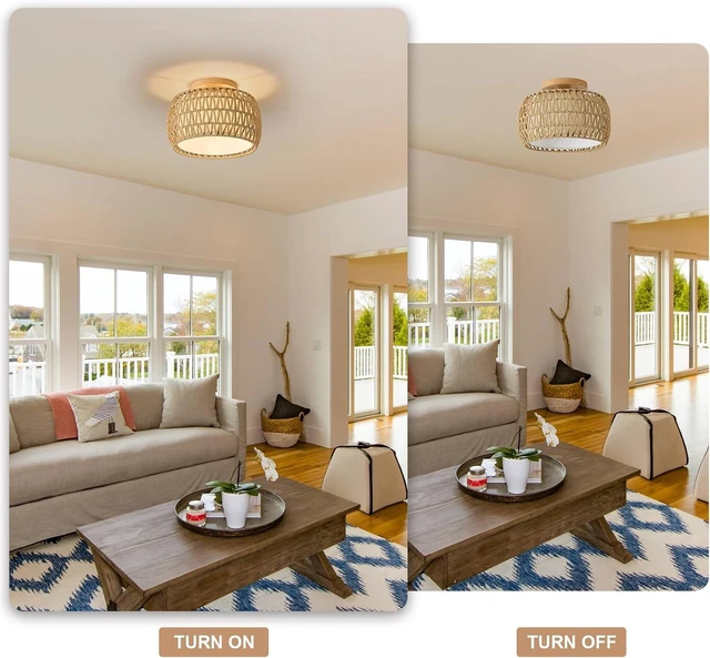 Alt view image 4 of 7 - Boho Rattan Flush Mount Ceiling Lights Fixtures 12 Inch 1 Pack