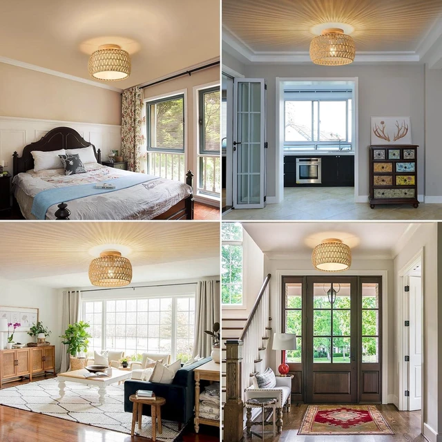 Alt view image 6 of 7 - Boho Rattan Flush Mount Ceiling Lights Fixtures 12 Inch 1 Pack