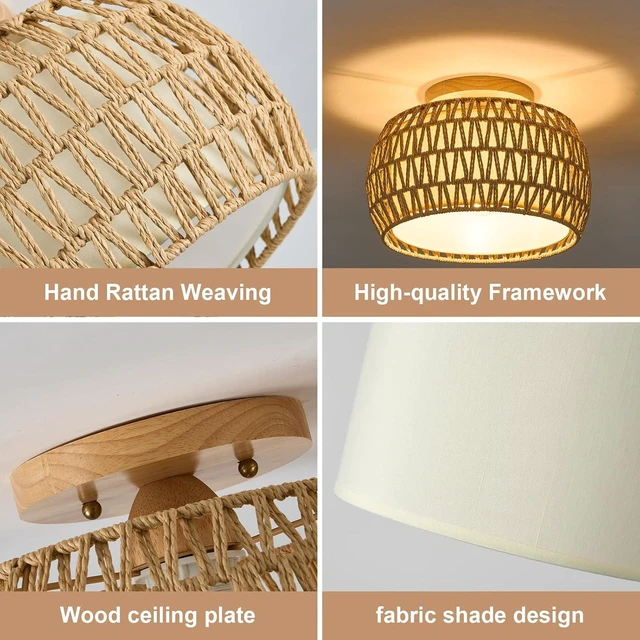 Alt view image 7 of 7 - Boho Rattan Flush Mount Ceiling Lights Fixtures 12 Inch 1 Pack